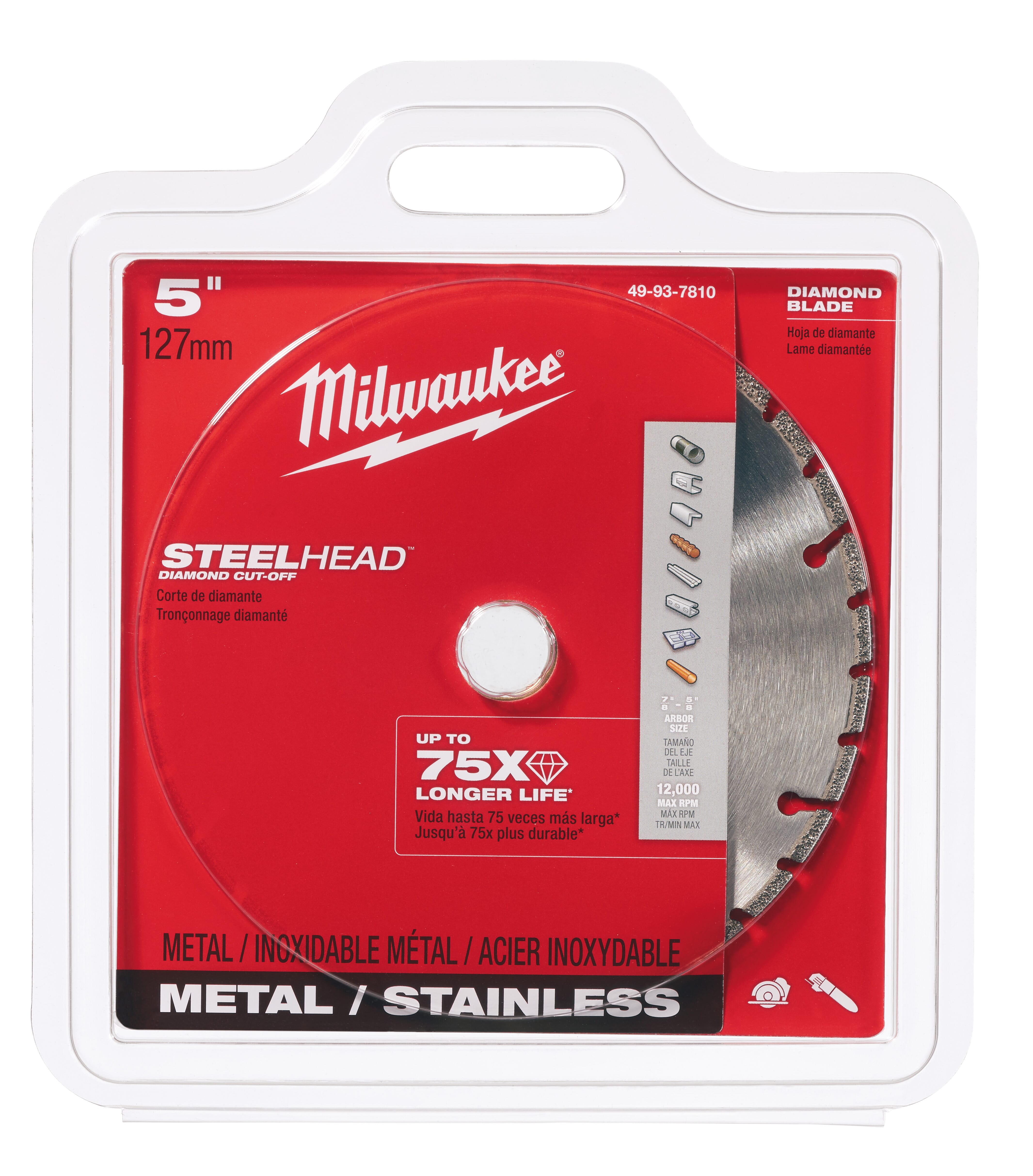 Milwaukee® SteelHead™ 49-93-7810 Segmented Diamond Cut-Off Blade, 5 in Dia Blade, 5/8 to 7/8 in Arbor/Shank, Dry Cutting